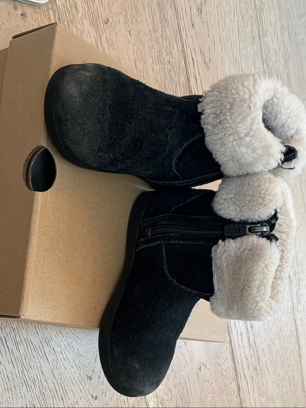 UGG Black Suede Ankle Boots with Cream Shearling Cuff